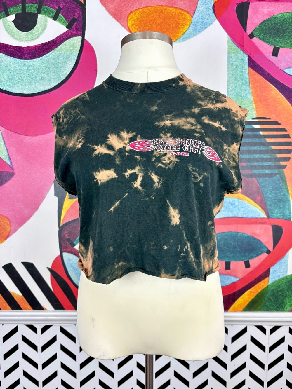 Cycle City Bleached Tie-Dye Cropped Muscle Tee